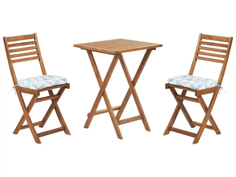 Bistro Set Cushions Folding FIJI Wood Blau aus PE-Geflecht und Aluminium