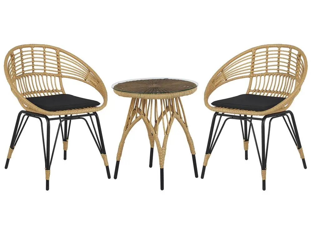 Bistro Set Cushions PELLARO PE Rattan Schwarz | wetterfest | pflegeleicht