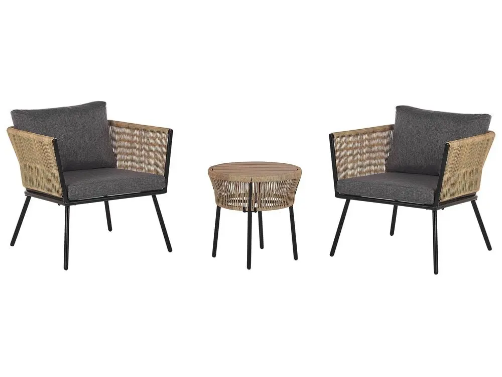 Bistro Set inkl. Kissen GARGANO Polyrattan Hellbraun | wetterfest | pflegeleicht