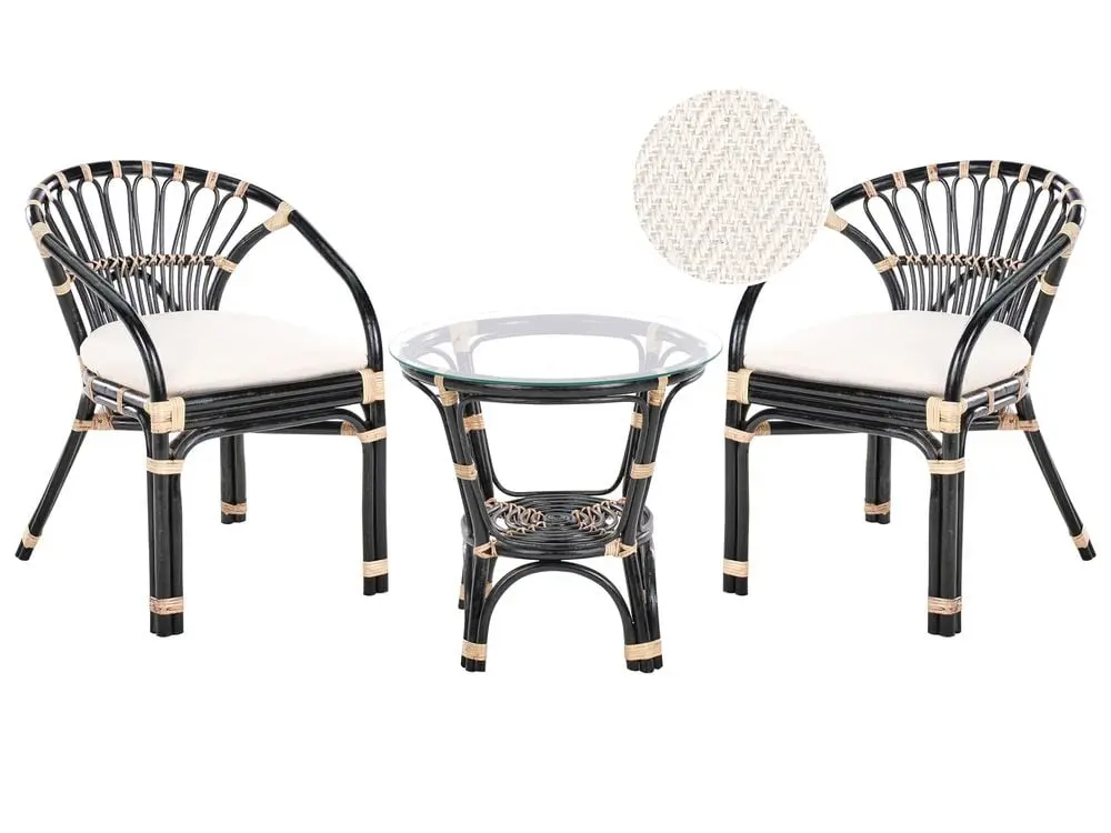 Bistro Set inkl. Kissen PECORINI Rattan Schwarz Grau und Creme