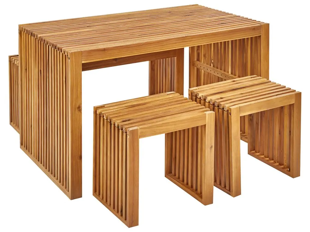 Garden Dining Set Benches and Stools 4 Seater BELLANO Acacia Wood Erdbraun