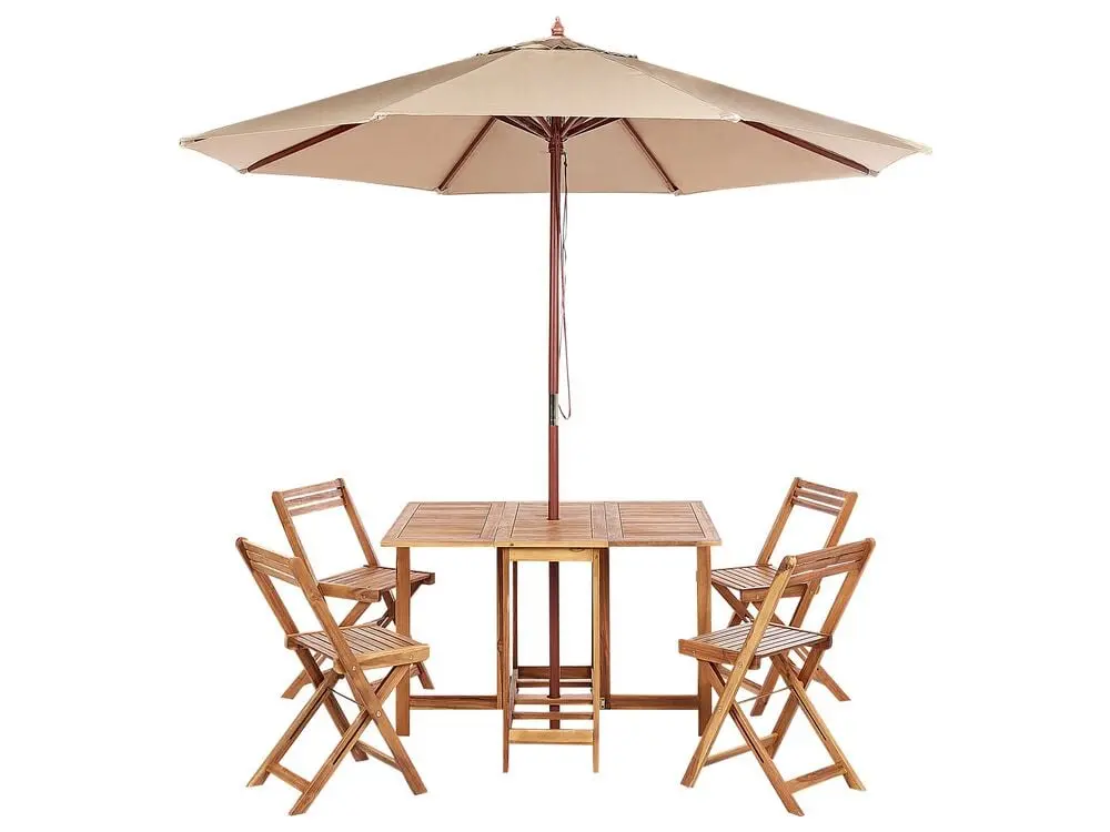 Garden Dining Set 4 Seater FRASSINE Parasol (12 Options) Acacia Wood Unbehandelt