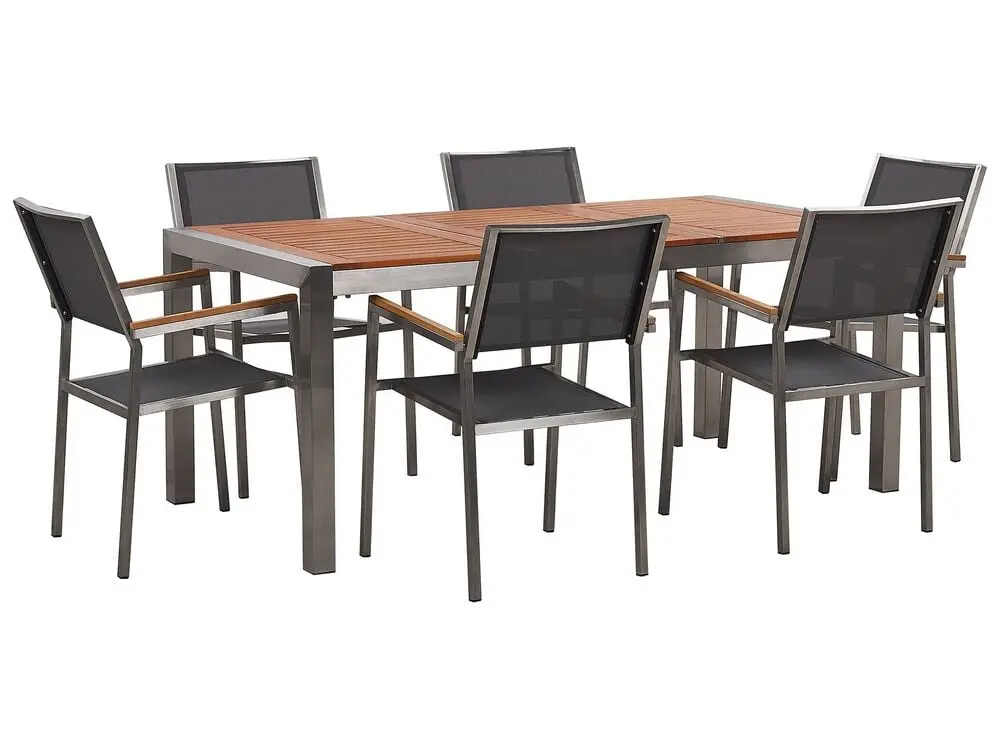 Garden Dining Set 6 Seater GROSSETO Eucalyptus Wood Brown/ Grey