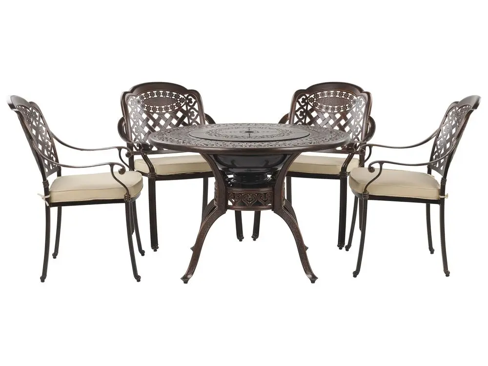 Garden Dining Set 4 Seater MANFRIA Cushions Metallen Dark Brown