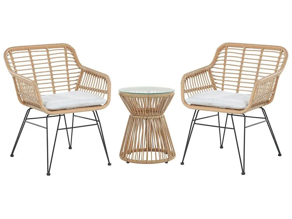 Großes Bistro Set inkl. Kissen TRESTINA Polyrattan Hellbraun