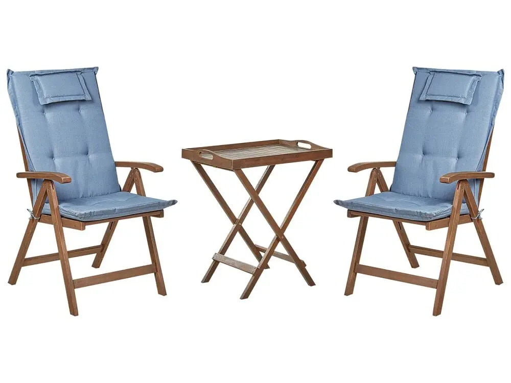 Wetterfeste Outdoor Bistro Set inkl. Kissen klappbar AMANTEA Holz Blau