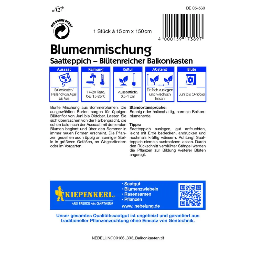 Kiepenkerl Blumenmischung Balkonkastenblumen Saatteppich | 407280
