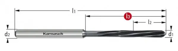 Karnasch VHM-Micro-Präzisionsreibahle HPC d= 297+0004/L3=35 /Z=6 Schaft HA linksspirale rechtsdurchtrennend 2214520297