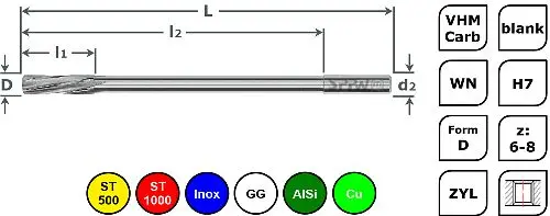 SPPW Maschinenreibahle VHM - Lang WN B L: 130x100x16 Ø65 H7 6131100650