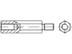 ART 88086 Sechskant-Abstandsbolzen I/ Stahl galvanisch verzinkt M 3 x 45 / 7 x 6 SW 55 VE=S (100 Stück)