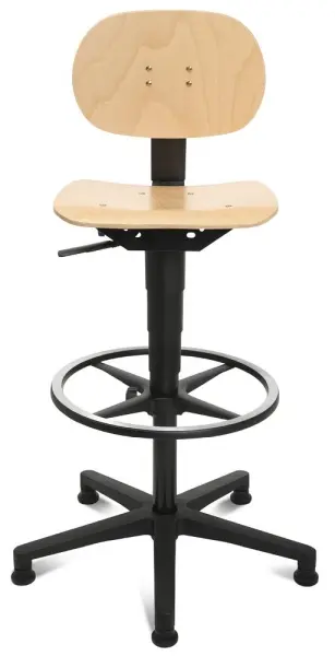 Deskin Werkstatt-/ Arbeitsdrehstuhl COMFORT WA HOLZ Gestell Polyamid schwarz Gleiter und Fußring Sitz Schichtholz buchefa...