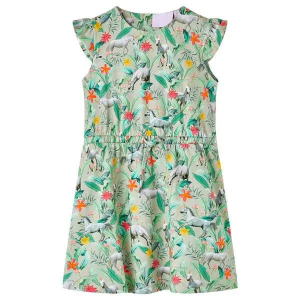 vidaXL Kinderkleid mit Flügelärmeln Hellkhaki 116 14634