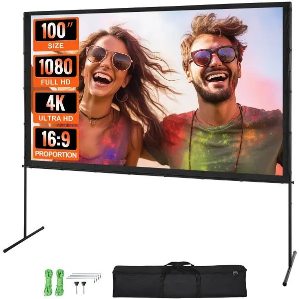 VEVOR Projektion Beamer Leinwand mit Ständer 100 Zoll HD 4K Outdoor Indoor Schnelles Klappbare Tragbare 16:9 für Heimkin...