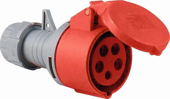 as-Schwabe CEE-Kupplung 400V/16A/4polig/6h rot mit selbstschliessendem Klappdeckel mit Schraubanschlüssen 60575