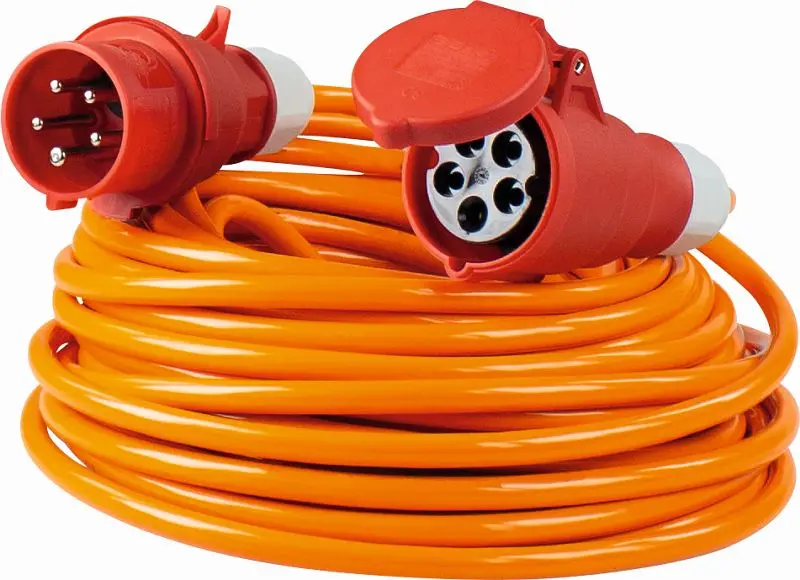 as-Schwabe CEE-Verlängerung 10m orange Baustellenleitung H07BQ-F 5G4 mit CEE-Phasenwendestecker und CEE-Kupplung 400V/32A...