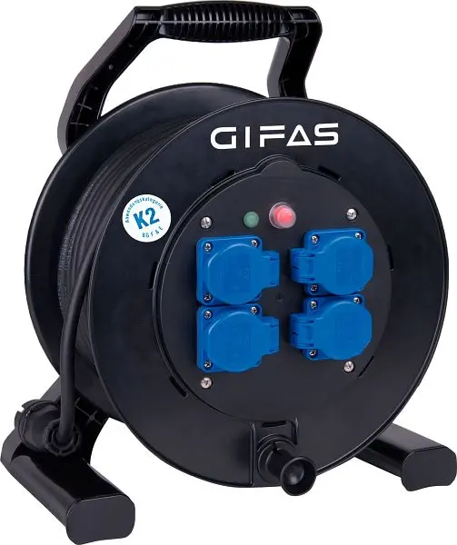 GIFAS Kunststoff-Leitungsroller Typ 512K2 40 m H07RN-F Leitung 3x25 qmm mit Sicherheitkontaktstecker 102 kg 289726