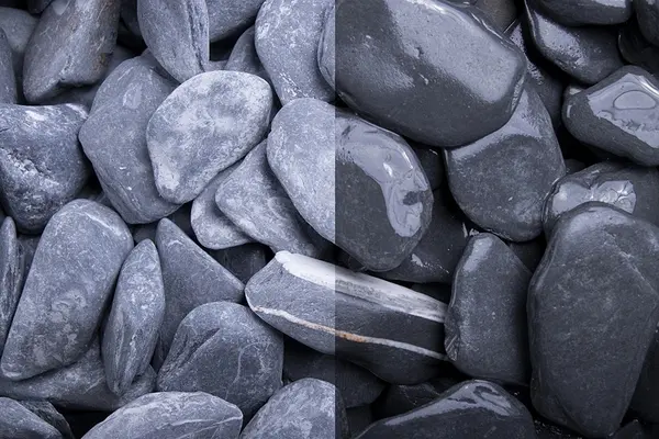 750 Kg Canadian Slate schwarz getrommelt, 30-60 mm, Edelsplitte im Big Bag, schwarz