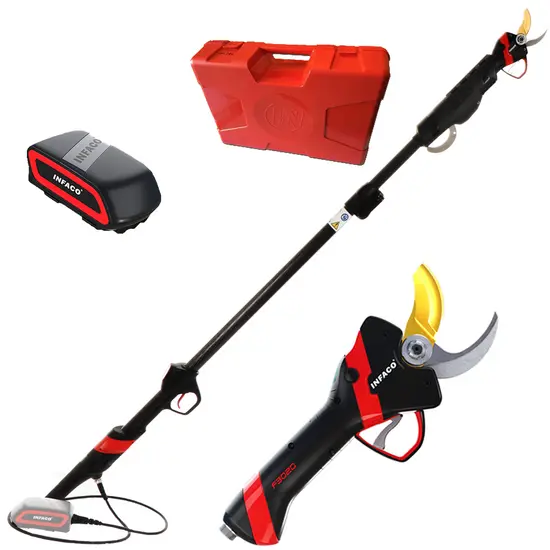 Akku-Baumschere Infaco F3020 mit festem Carbon-Verlängerungsschaft 227 cm - Gängig Kit Ø 40 mm - Akku und Rucksack enth...