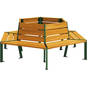 Baumsitzbank SILAOS®, Höhe 821 mm, Länge 1929 mm, moosgrün RAL 6005, Eiche-Dekor blendend.