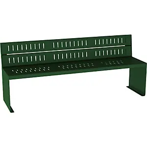 Sitzbank KUBE aus Stahl, Gesamttiefe 450 mm, moosgrün, mit Rückenlehne.