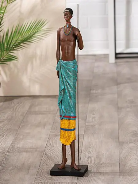 Skulptur, "Arbore", Mannmotiv, Kunstharz, braun, mehrfarbig, L. 13 cm, B. 17 cm, H. 83 cm