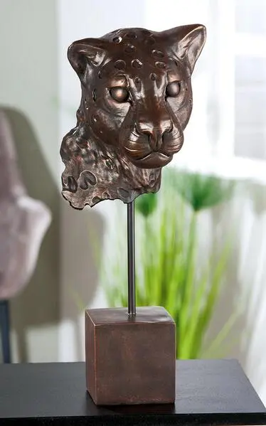 Skulptur, Leopard, "Antique", Kunstharz, bronzefarben, L. 20 cm, B. 20 cm, H. 46 cm