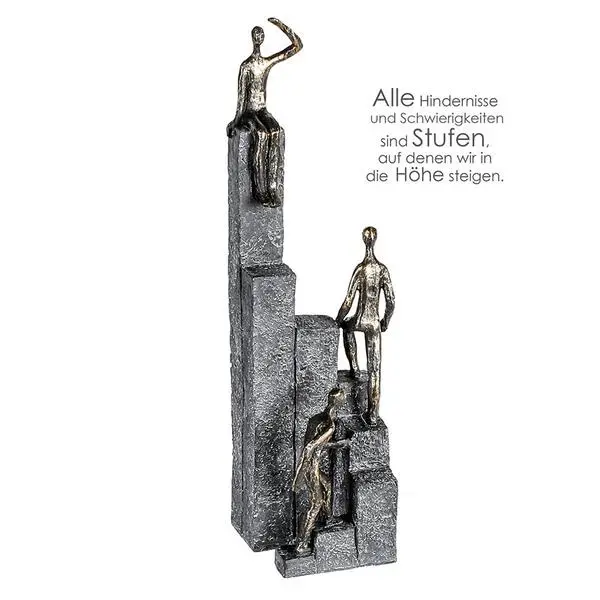 Skulptur, rund, "Climbing", Kunstharz, grau, bronzefarben, L. 11 cm, B. 10 cm, H. 39 cm