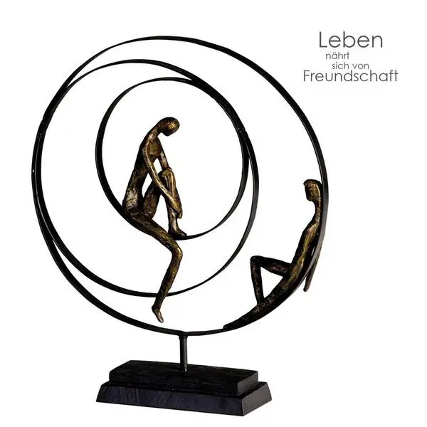 Skulptur, rund, "Patience", Paarmotiv, Metall, schwarz, bronzefarben, L. 8 cm, B. 34 cm, H. 41 cm