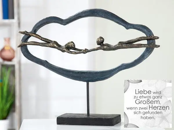 Skulptur, Wolke, "Love is air", Paarmotiv, Kunstharz, grau, bronzefarben, L. 10 cm, B. 41 cm, H. 32 cm