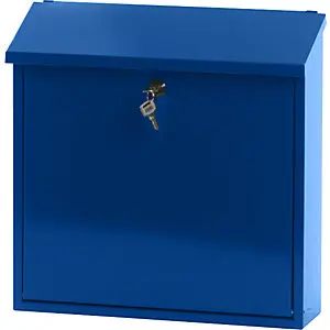 Nummernschild Briefkasten, mit klappbarem Schrägdach, HxBxT 370 x 370 x 115 mm, Stahlblech, pulverbeschichtet, blau RAL 5...