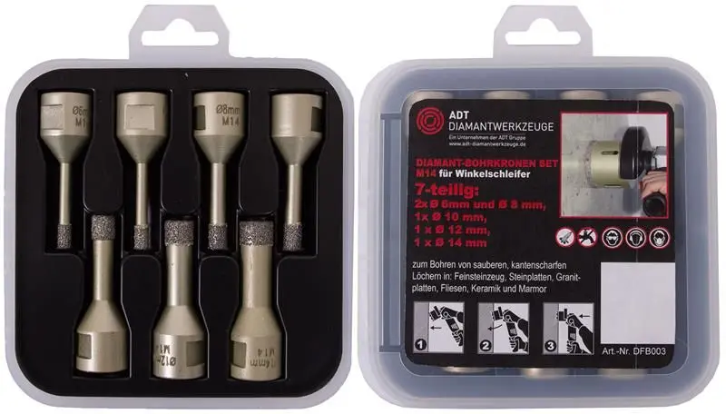 ADT Trockenbohrkronen Economy M14 Set 7 teilig für den Winkelschleifer DFB003