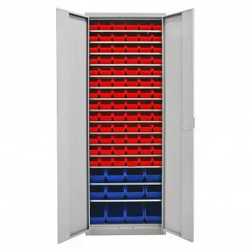 ADB Flügeltürenschrank mit 90 Sichtlagerkästen und Fachböden Maß BxLxH: 116x212x75 mm Farbe: Rot Farbe: Blau 40833