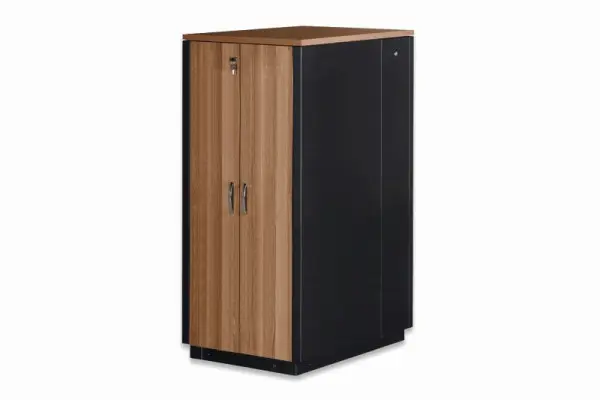 DIGITUS 32HE 19" SOUNDproof Schrank 1666x750x1130 mm Holzdekor Teak schwarz (RAL 9005) DN-19 32U-SO-T