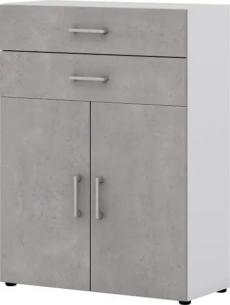Röhr Kommode B 80 cm x H 1072 cm x T 335 cm Korpus Weiß Front Beton mit 2 Türen und 2 Schubkästen 3 Ordnerhöhen 859B3...