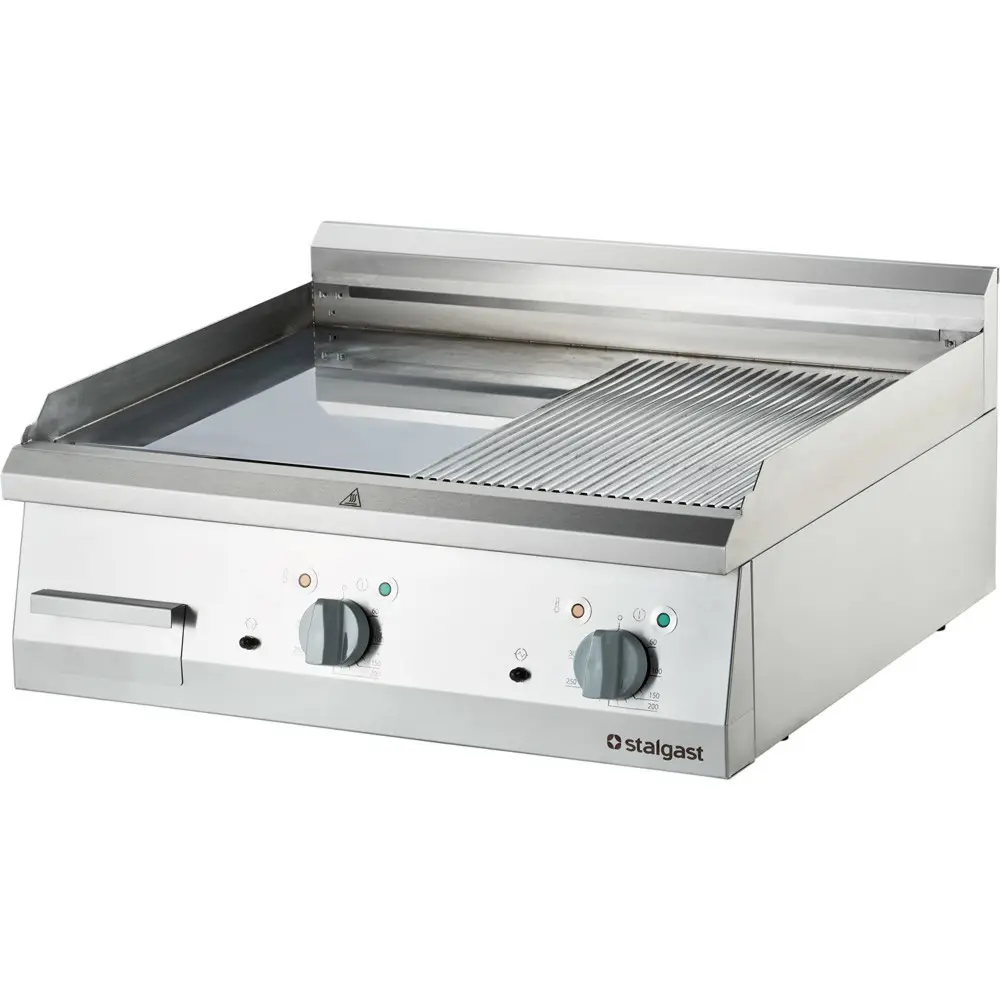 Stalgast Verchromte Elektro-Griddleplatte als Tischgerät, 800x700 mm, ½ glatte/½ gerillte Grillfläche, Serie 700 ND mi...