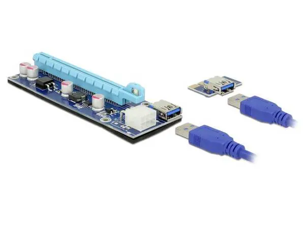 Delock PCIe Riser Kabel PCIe x16 Buchse, USB- Buchse 0.60 m Blau 41426