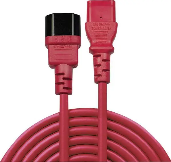 LINDY Strom Verlängerungskabel [1x Kaltgeräte-Stecker C14 - 1x Kaltgeräte-Buchse C13] 0.50 m Rot leicht zu reinigen und...