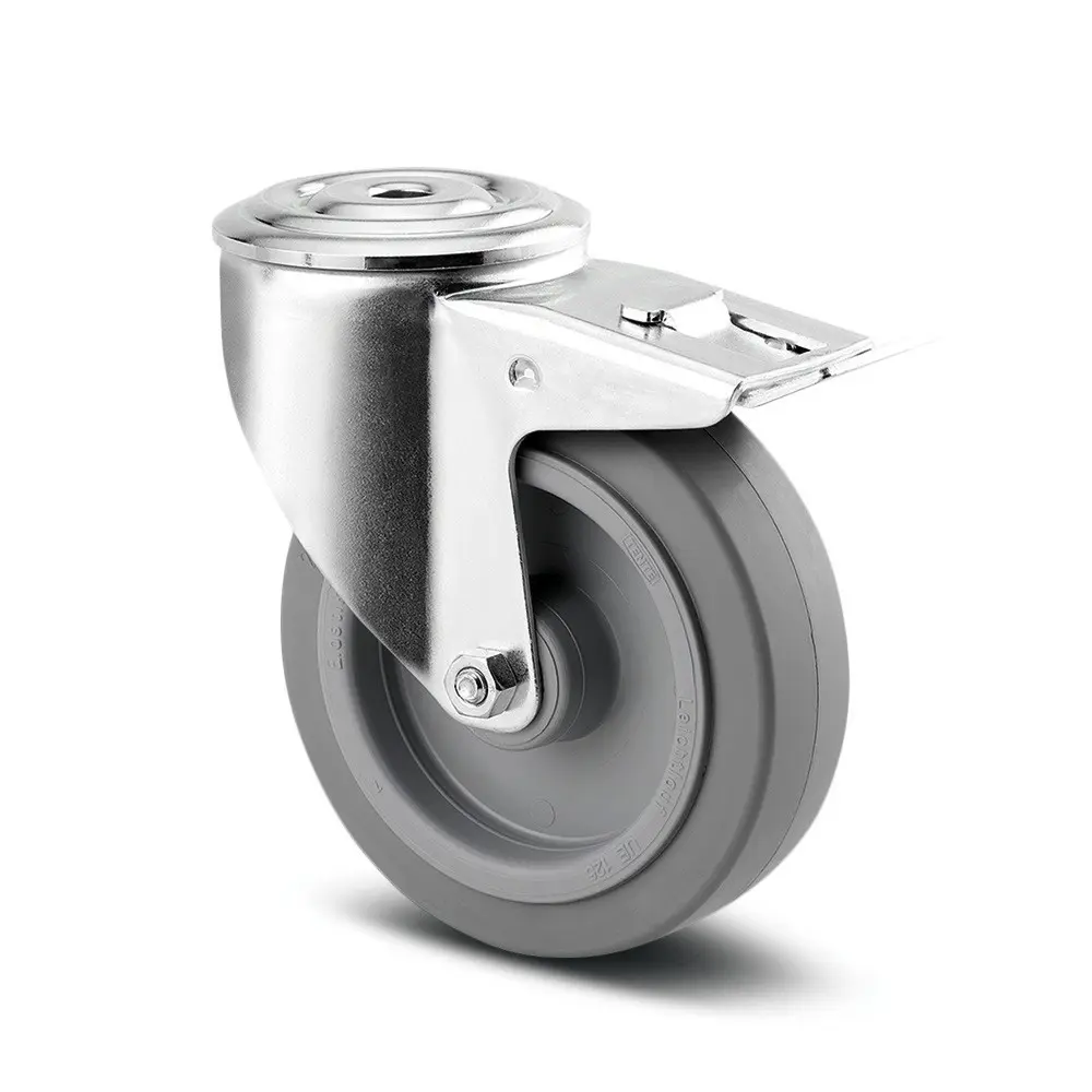 TENTE® Lenkrolle Elastik-Gummi, Rollenlager, Totalfeststeller, spurlos, Anschraubloch für Gehwege und Einfahrten