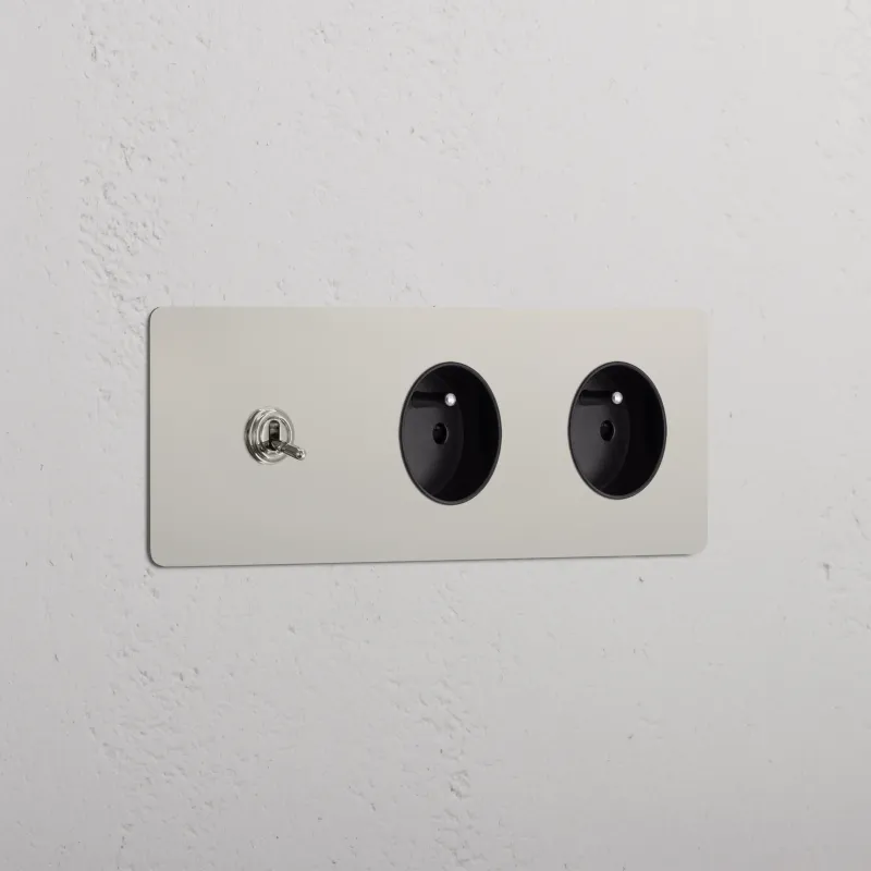 Kew Kipphebel 1x & Französisches/Belgisches Modul (Typ E) 2x Dreifachrahmen - Poliertes Nickel | Schwarz Regular