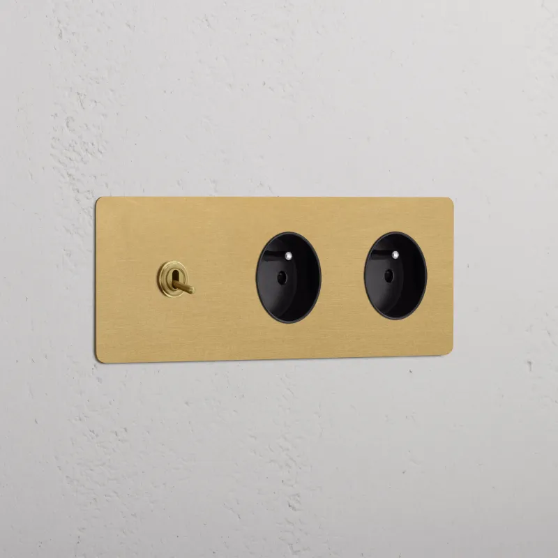 Kew Kipphebel 1x & Französisches/Belgisches Modul (Typ E) 2x Dreifachrahmen - Antikes Messing | Schwarz Regular