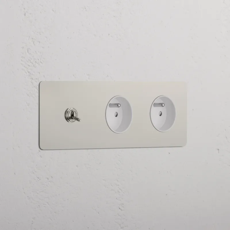 Kew Kipphebel 1x & Französisches/Belgisches Modul (Typ E) 2x Dreifachrahmen - Poliertes Nickel | Weiß Regular