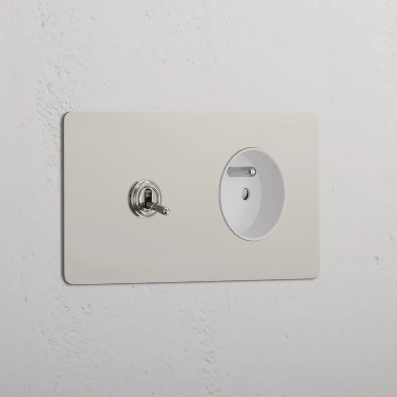 Kew Kipphebel & Französisches/Belgisches Modul (Typ E) je 1x Zweifachrahmen - Poliertes Nickel | Weiß Regular