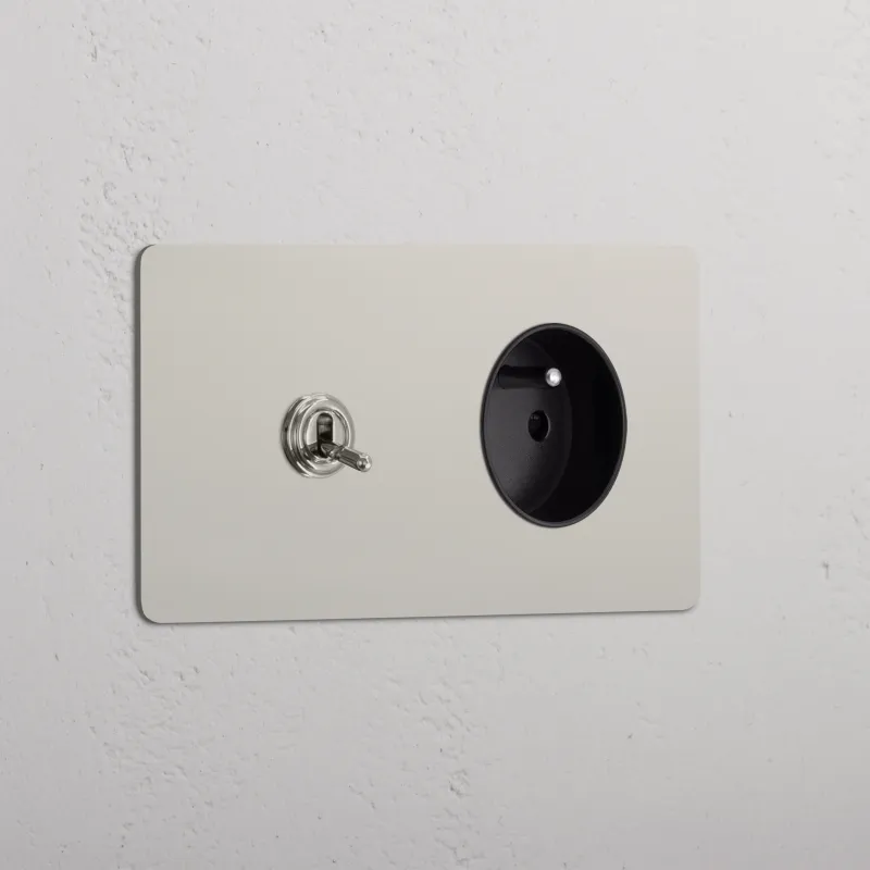 Kew Kipphebel & Französisches/Belgisches Modul (Typ E) je 1x Zweifachrahmen - Poliertes Nickel | Schwarz Regular
