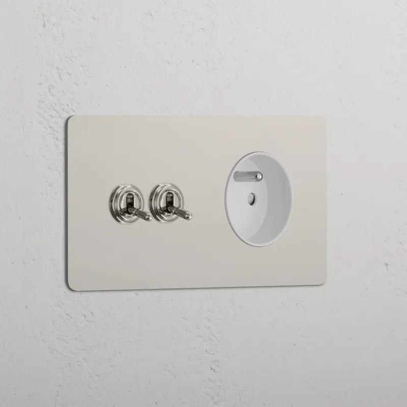 Kew Kipphebel 2x & Französisches/Belgisches Modul (Typ E) 1x Zweifachrahmen - Poliertes Nickel | Weiß Regular