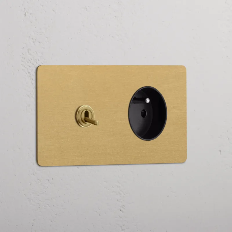 Kew Kipphebel & Französisches/Belgisches Modul (Typ E) je 1x Zweifachrahmen - Antikes Messing | Schwarz Regular