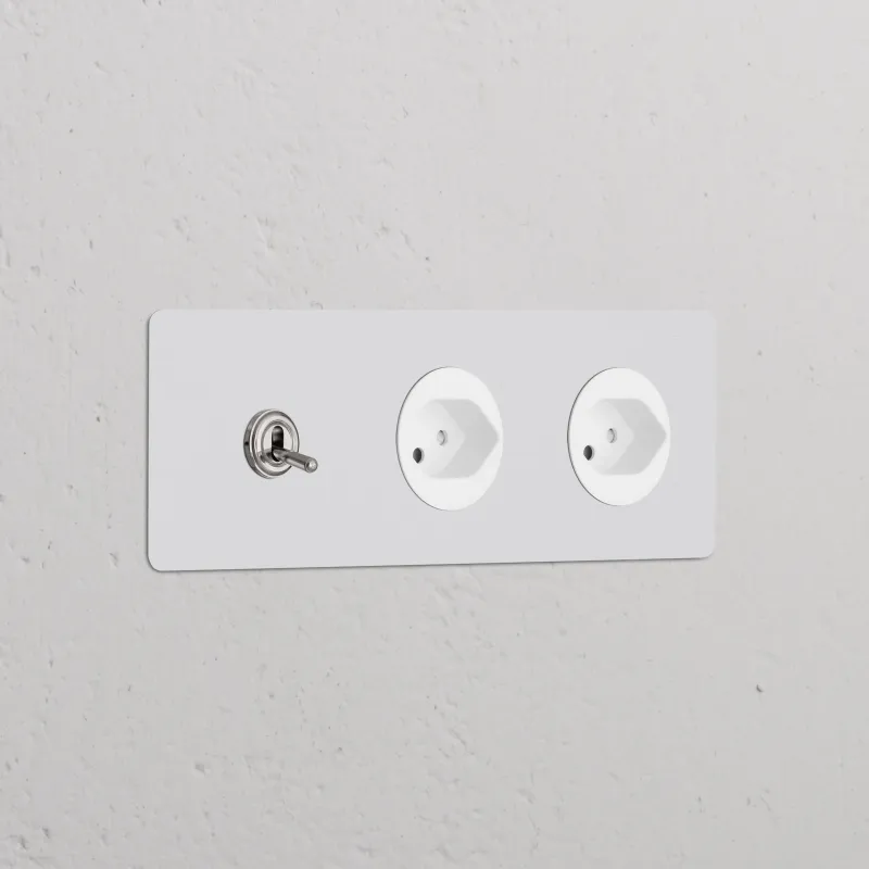 Kew Kipphebel 1x & Schweizer Modul (Typ J) 2x Dreifachrahmen - Lackierbar + Poliertes Nickel | Weiß