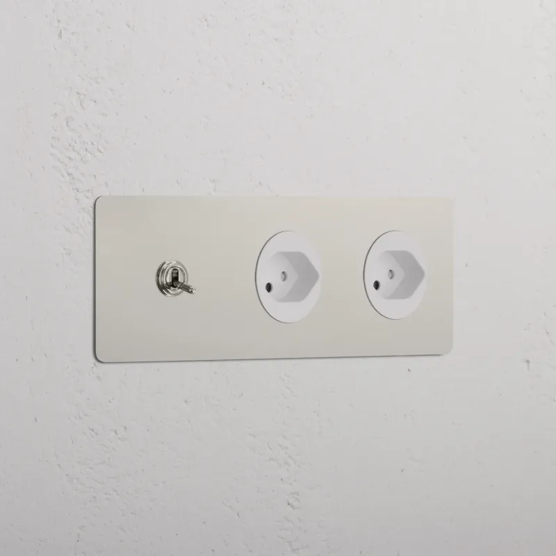 Kew Kipphebel 1x & Schweizer Modul (Typ J) 2x Dreifachrahmen - Poliertes Nickel | Weiß Regular