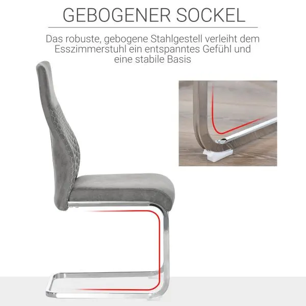 HOMCOM Esszimmerstühle 4er Set Küchenstuhl mit Rückenlehne Sitzfläche für Küche Wohnzimmer Velvet-Touch Stahl Grau 4...