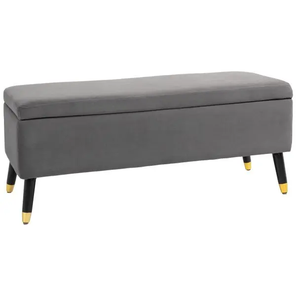 HOMCOM Sitzbank Polsterbank mit Stauraum Truhenbank Metall Schaumstoff Kautschukholz Kohlegrau 110 x 43 x 45 cm 838-018CG