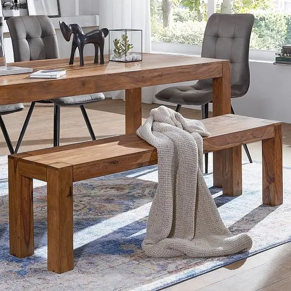 Wohnling Esszimmer Sitzbank MUMBAI Massivholz Sheesham 120 x 45 x 35 cm Natur-Produkt im Landhaus-Stil WL1.435